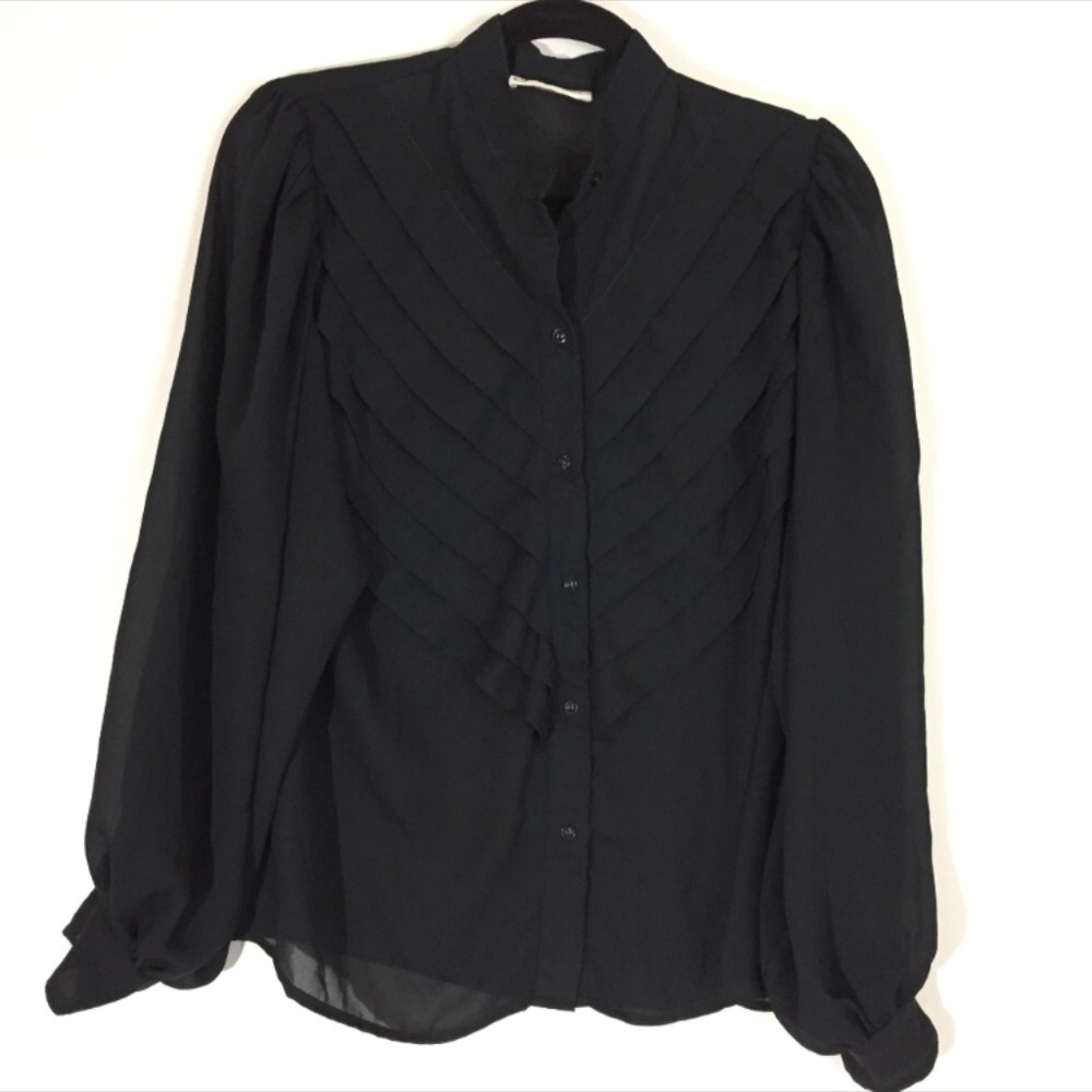 Women's Vintage Top Button Down Blouse Black Sz M